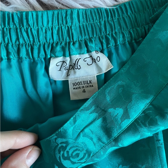 Papell Too Vintage Teal Silk Skirt - Picture 4 of 7